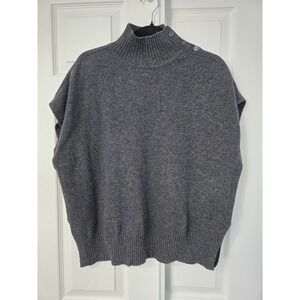 Kinross Cashmere Sweater Vest Charcoal Gray Mock Neck Button Shoulder Small S/P